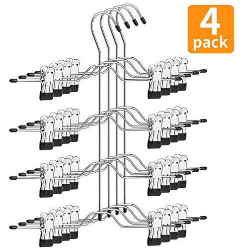 AMKUFO Pant Hangers 4 Tier Skirt Hangers with Adjustable Clips 4 Pcs Metal Trouser Hangers Space Saving for Slack, Trouser, Jeans, Towels Etc