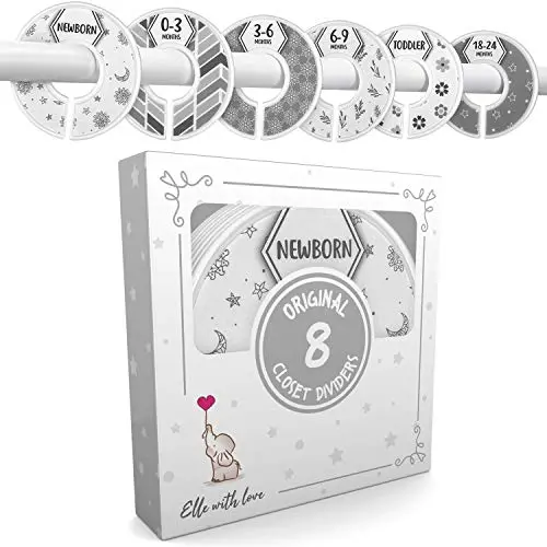 Baby Closet Size Dividers by Elle with Love ? Set of 8 ? Unisex Neutral Nursery Closet Organizers ? Baby Clothes Size/Age Hanger Dividers for Boys & Girls ? Sizes from Newborn to Toddler Baby Closet Size Dividers by Elle with Love ? Set of 8 ? Unisex Neutral Nursery Closet Organizers ? Baby Clothes Size/Age Hanger Dividers for Boys & Girls ? Sizes from Newborn to Toddler