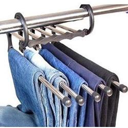 YOEDAF Multifunctional 5 in 1 Stainless Steel Pants Rack Pant Hangers, Clothes Storage Rack Adjustable Trouser Scarf 5 Tier Hanger Space Saver Pants Hanger