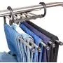 YOEDAF Multifunctional 5 in 1 Stainless Steel Pants Rack Pant Hangers, Clothes Storage Rack Adjustable Trouser Scarf 5 Tier Hanger Space Saver Pants Hanger