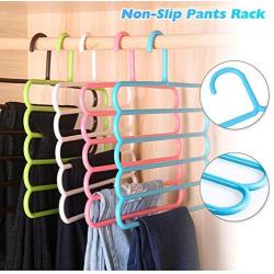 Pants Hangers Holders Multifunction Trousers Hanger Storage Rack Clothes Hanger Tie Scarfs Belt Towel Non-Slip Magic Hanger 5PC Random Color