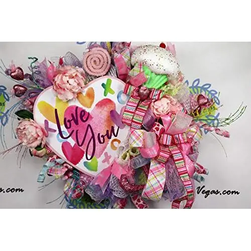 Pastel Valentines Day Wreath, Conversation Candy Door Decor, Cupcakes and Lollipops, Easter Wreath, Spring Wall Hanger, Extra Large Decor Pastel Valentines Day Wreath, Conversation Candy Door Decor, Cupcakes and Lollipops, Easter Wreath, Spring Wall Hanger, Extra Large Decor
