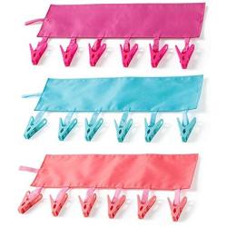 ICYANG 3Pcs Portable Travel Laundry Drying Rack Clothes Hanger Folding Bathroom Clothespin with 6 Clips for Swimwear Drying Socks, Baby Clothes, Towel, Underwear, Hat, Scarf, Gloves