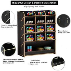 Marbrasse Wooden Desk Organizer, Multi-Functional DIY Pen Holder Box, Desktop Stationary, Home Office Supply Storage Rack with Drawer (B12-Black)