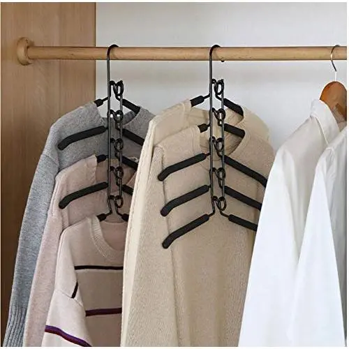 2PC Random Color 5 in 1 Multi-Layer Clothes Hangers Space-Saving Multiple Non-Slip Hanger for Wardrobe Decoration
