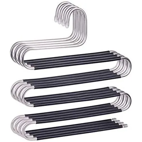 KYCPTNFJ Five S-Type Layers Trouser Hanger Hangers Space-Saving Clothes Pants Non-Slip Closet Organizer for Scarf Jeans Clothes Towels
