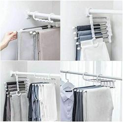 5pcs Color Random 5 in 1 Pant Rack Shelves Stainless Steel Clothes Hangers Multi-Functional Wardrobe Magic Hanger