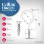 Vinyl Coated Ceiling Hooks - 2.9 inches Multipurpose Screw Hooks for Hanging Plants, Cups, Utensils, Lights, Indoor and Outdoor Stuff