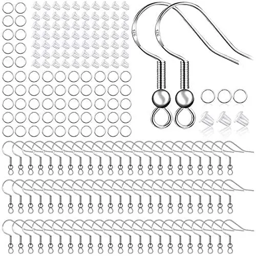 925 Sterling Silver Earring Hooks 150 PCS/75 Pairs,Ear Wires Fish Hooks,500pcs Hypoallergenic Earring Making kit with Jump Rings and Clear Silicone Earring Backs Stoppers (Silver) 925 Sterling Silver Earring Hooks 150 PCS/75 Pairs,Ear Wires Fish Hooks,500pcs Hypoallergenic Earring Making kit with Jump Rings and Clear Silicone Earring Backs Stoppers (Silver)