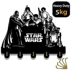 Star Wars Wall Door Hooks 20LB(Max) Quality Black Wood Made -Light in Weight-Easy to Install -Five Metal Hooks (Star 2)