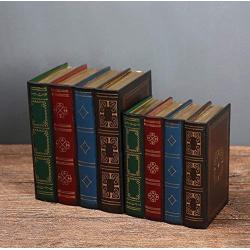 Chris.W Wooden Antique Book-Like Bookends with Hidden Storage Boxes Classic Decorative Library Book Ends, Set of 2(Large + Small)