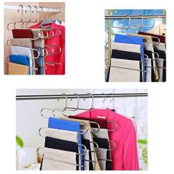 5PC S-Type Stainless Steel Pants Rack Durable Multifunctional Clothes Hangers Device Coat Hanger Organizer Clothes Storage Decoration