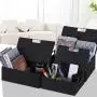 LEAVINSKY Nylon Woven Box, Woven Storage Baskets Boxes Bin Container, Nylon Storage Basket Boxes with Lid, Stackable Storage Basket Woven Strap Organizer Built-in Carry Handles (Black)