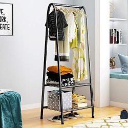 Oureong Coat Rack Minimalist Heavy Duty Metal Clothes Rail Stand with Hanging Rail and 2 Tier Lower Storage Shelf for Boxes Shoes Hat Hanger Garment Storage Holder (Color : Black, Size : 60×38×152cm)