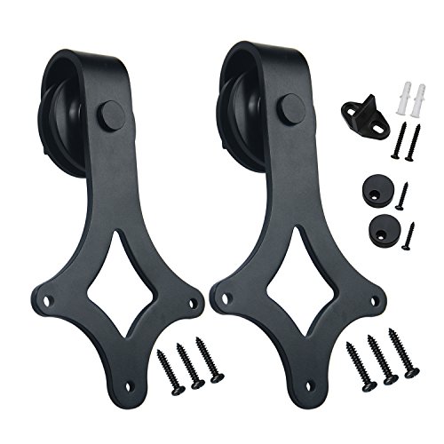 SMARTSTANDARD Sliding Barn Door Hardware Hangers 2pcs (Black)(Rhombic Shape Hangers)