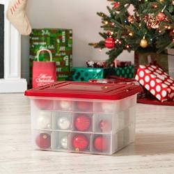 IRIS 37 Quart Holiday Storage Boxes with Ornament Dividers, 4 Pack, Red