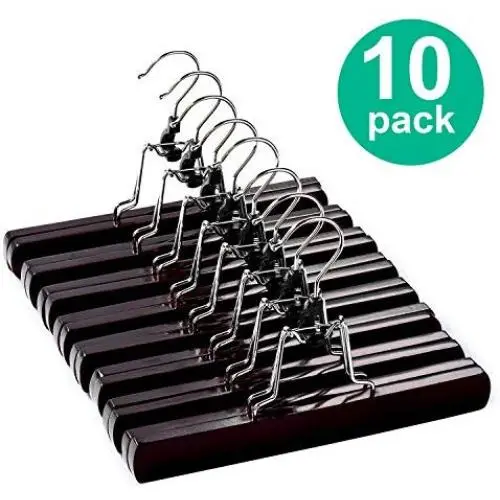 HOUSE DAY Wooden Pants Hangers 10 Pack Non Slip Wood Skirt Hangers Wood Jeans/Slack Hanger with 360° Swivel Hook - Pants Clip Hangers for Skirts, Slacks - Clamp Hangers HOUSE DAY Wooden Pants Hangers 10 Pack Non Slip Wood Skirt Hangers Wood Jeans/Slack Hanger with 360° Swivel Hook - Pants Clip Hangers for Skirts, Slacks - Clamp Hangers