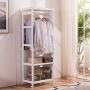 Tiny Times Free Standing Armoire Wardrobe Closet with Full Length Mirror, 67 Tall Wooden Closet Storage Wardrobe with Brake Wheels,Hanger Rod,Coat Hooks,Entryway Storage Shelves Organizer- White