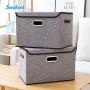 Seckon Collapsible Storage Boxes Container Bins with Lids Covers[3Pack] Large Odorless Linen Fabric Storage Organizers Cube with Metal Handles for Office, Bedroom, Closet, Toys