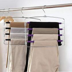 Clothes Pants Hangers 2pack - Multi Layers Metal Pant Slack Hangers,Foam Padded Swing Arm Pants Hangers Closet Storage Organizer for Pants Jeans Scarf Hanging (Black)