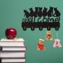 Cat Welcome Design Key Hook Wall Door Clothes Coat Hat Hanger Key Holder with 5 Hooks Strong Adhesive Sticker Wood Hooks(P2)