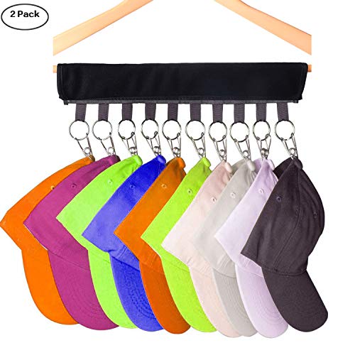 2 Pack Cap Organizer Hanger, 10 Baseball Cap Holder, Hat Organizer for Closet, Folding Clothes Hangers Foldable Clothes Drying Rack for Travel. (Black)