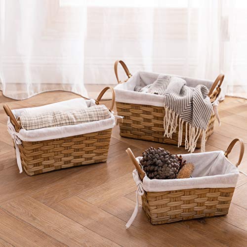 Vosson Woven Storage Basket Cube Basket Boxes for Closet Woven Baskets for Shelf Basket Bin Containers Set of 3 (Beige)