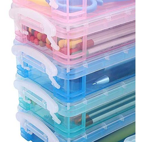 BTSKY Colorful Large Capacity Pencil Box, Office Supplies Storage Organizer Box, Brush Painting Pencils Storage Boxes Watercolor Pen Container Drawing Tools(3 Colors 6 Pack)