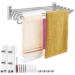 Mai Hongda Accordion Wall Mounted Drying Rack Stainless Steel Clothes Retractable Folding Accordian Wall Hanger Hanging Towel Holder 60lb Capacity for Laundry Bathroom No Drilling (17-32inch Variable)