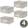 mDesign Soft Stackable Fabric Closet Storage Organizer Holder Boxes - Clear Window, Attached Lid, for Child/Kids Room, Nursery - Chevron Zig-Zag Print - Small, 4 Pack - Taupe/Natural