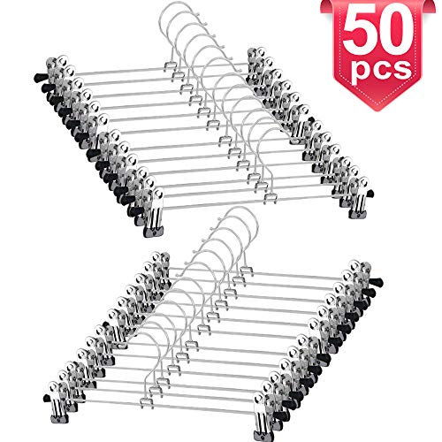 GoodtoU Pants-Hangers-50Pcs-Pant-Hangers-Skirt-Hangers-with Clips, Metal Trouser Hangers for Pants Slack Clothes Hanger Clip Space Saving for Closet Organizing