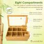 Woodcha Natural Bamboo Tea Boxes Storage Organizer- 8 Compartments Tea Bag Holder with Clear Glass Lid- Natural Wooden Finish Tea Storage Organizer