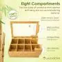 Woodcha Natural Bamboo Tea Boxes Storage Organizer- 8 Compartments Tea Bag Holder with Clear Glass Lid- Natural Wooden Finish Tea Storage Organizer Woodcha Natural Bamboo Tea Boxes Storage Organizer- 8 Compartments Tea Bag Holder with Clear Glass Lid- Natural Wooden Finish Tea Storage Organizer