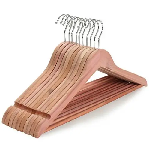 TOPIA HANGER American Red Cedar Wood Coat Hangers, Wooden Suit Hangers, Smooth Cut Notches- 360°Flexible Hook- Solid Non-Slip Bar, 10 Pack- Natural- CT07C