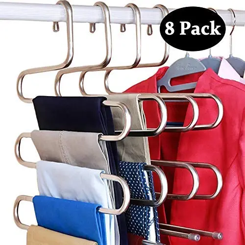 DOIOWN S-Type Stainless Steel Clothes Pants Hangers Closet Storage Organizer for Pants Jeans Scarf Hanging (14.17 x 14.96ins, Set of 3) (8-Pieces) (8 Pack- Silver) DOIOWN S-Type Stainless Steel Clothes Pants Hangers Closet Storage Organizer for Pants Jeans Scarf Hanging (14.17 x 14.96ins, Set of 3) (8-Pieces) (8 Pack- Silver)