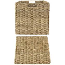 Made Terra 12x12 Inch Seagrass Wicker Storage Cube Basket Bin, Foldable Closet Organizer Shelf Cabinet Bookcase Boxes Containers (2 Pack)