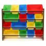 Tot Tutors Discover Collection Supersized Wood Toy Storage Organizer, Toddler, Espresso/Primary