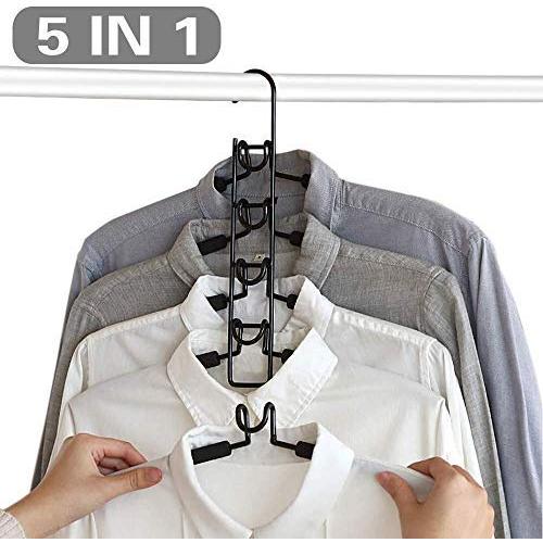 Hangers Space Saver, 5 in 1 Anti-Slip Clothes Rack, Multilayer Metal Magic Clothes Hanger with EVA Sponge Hangers for Closet Space Saving Detachable Hanger for Suit Coat Jacket Sweater Skirt Shirt Pan