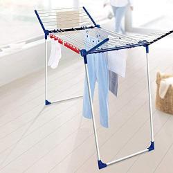 Leifheit Varioline Medium Deluxe Winged Clothes Drying Rack with Adjustable Lines, Blue and White