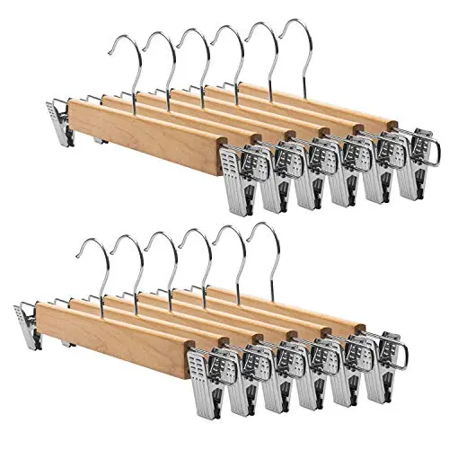 Tosnail 12 Pack Natural Wooden Hangers Skirt Pants Hangers with Clips Tosnail 12 Pack Natural Wooden Hangers Skirt Pants Hangers with Clips