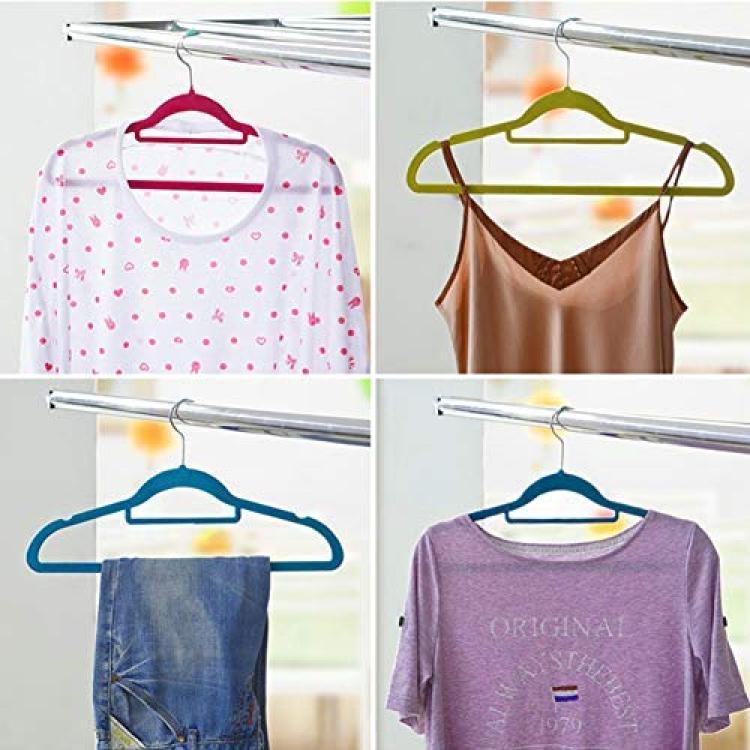 PeiQiH 10 Pack Adult Velvet Clothes Hangers, Not-Slip Notched 360 degree  Swivel Hook Ultra Thin