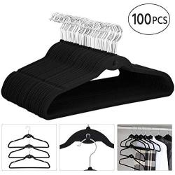 Topeakmart Premium Cascading Velvet Hangers 100 Pack - Non Slip Hangers with Cascading 360 Swivel Hooks Black-Space Saving Clothes Hangers