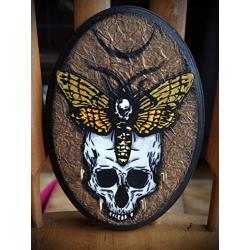 Deaths-Head Hawkmoth on Skull Crescent Moon Hand Made 4 Hook Jewelry Key Hanger Organizer