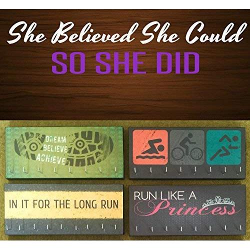 Race Medal Holder/Athletic Medal Hanger - SHE BELIEVED SHE COULD SO SHE DID. Wood Wall Mounted Medal Organizer. CUSTOMIZATION Available