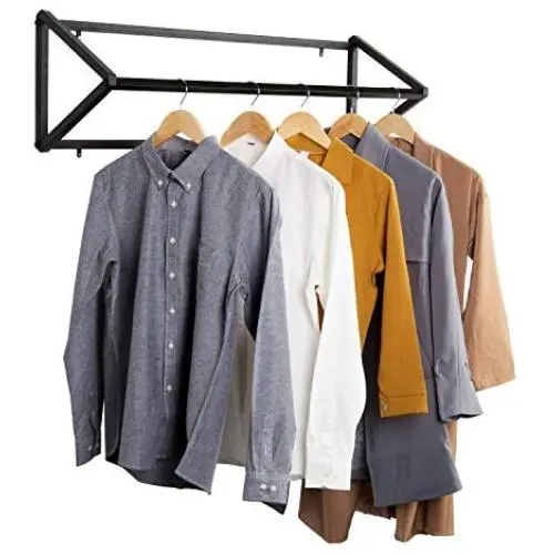 Modern Black Metal Wall-Mounted Retail Garment Display Rack/Clothes Hanging Rod Modern Black Metal Wall-Mounted Retail Garment Display Rack/Clothes Hanging Rod