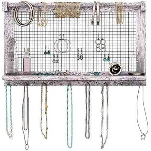 Comfify Rustic Jewelry Organizer ? Wall Mounted Jewelry Holder w/Removable Bracelet Rod, Shelf & 16 Hooks ? Perfect Earrings, Necklaces & Bracelets Holder ? Bonus Bracelet Included? Rustic White Comfify Rustic Jewelry Organizer ? Wall Mounted Jewelry Holder w/Removable Bracelet Rod, Shelf & 16 Hooks ? Perfect Earrings, Necklaces & Bracelets Holder ? Bonus Bracelet Included? Rustic White