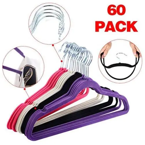 choice 60PCS Non Slip Velvet Cloth Hangers 4 Colors Products