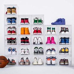 Supbro Drop Front Shoe Boxes Storage Sneaker Container Magnetic Plastic Sneaker Bin Foldable Stackable Sneakerhead Gift Display Clear Organizer Large 3 Piece Set