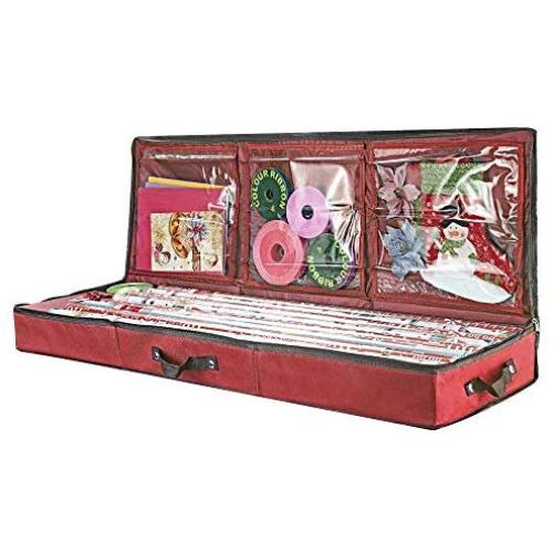 Primode Storage Organizer for 40 Inch Wrapping Paper, Ribbon and Bows, 41”x 13.5”x 4.5”, Gift Wrap Storage Bag Durable 600D Oxford Material (Red)