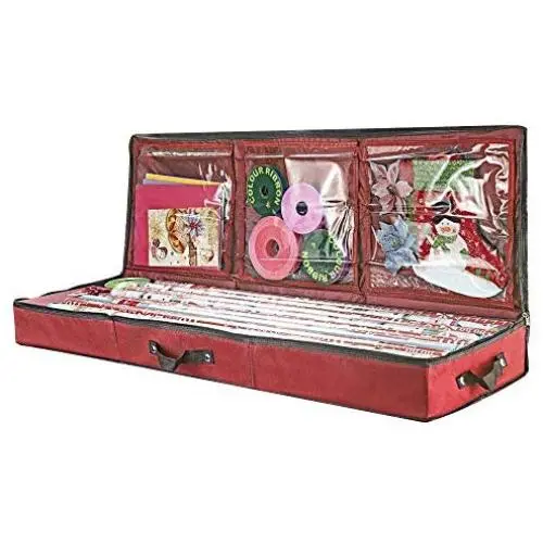 Primode Storage Organizer for 40 Inch Wrapping Paper, Ribbon and Bows, 41”x 13.5”x 4.5”, Gift Wrap Storage Bag Durable 600D Oxford Material (Red)